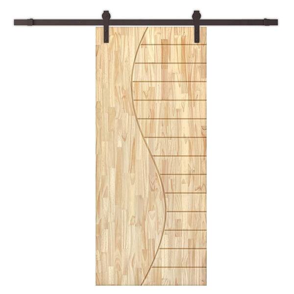CALHOME 42 in. x 96 in. Natural Pine Wood Unfinished Interior Sliding Barn Door with Hardware Kit