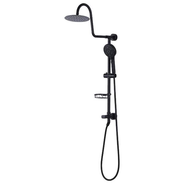 IVIGA 7-Spray 8 in. 1.8GPM Elegant Double Shower Head and Handheld Shower Head with Adjustable Soap Bracket in Matte Black