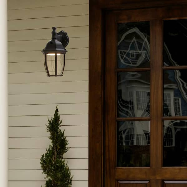 1-Light Black LED Outdoor Wall Lantern Sconce with Dusk to Dawn Sensor