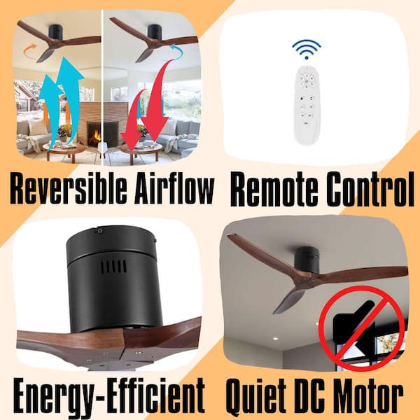 Farmhouse Series 52 in. Indoor Brown Ceiling Fan Flush Mount Low Profile Rustic with Remote Included
