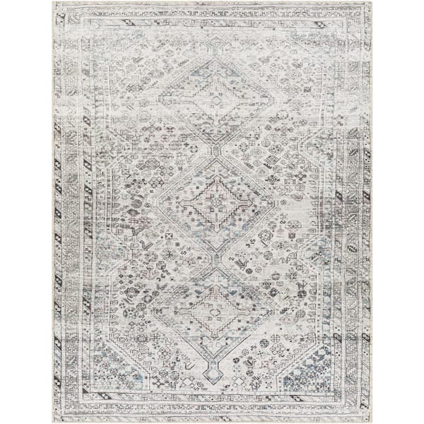 Benali Light Gray 9 ft. x 12 ft. Medallion Machine-Washable Indoor Area Rug