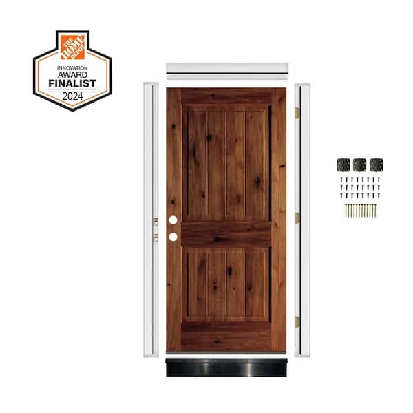 DIY RTA KIT 36in.x80in. Knotty Alder Sq. Top VG Right-Hand/Inswing Red Chestnut Stain Wood Ready To Assemble Front Door