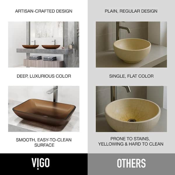 VIGO Matte Shell Sottile Amber Glass 18 in. L x 13 in. W x 4 in. H
