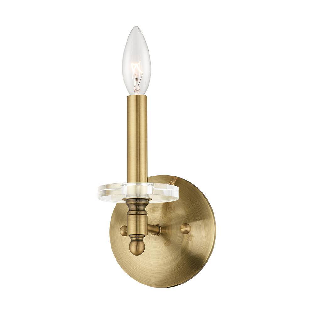 Antique Brass 1-Light Sconce with Clear Crystal Shade