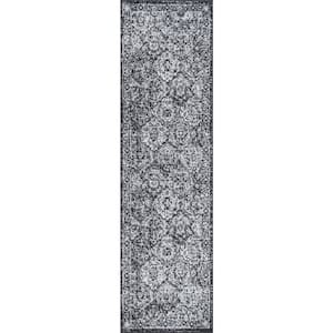 Black/Ivory 2 ft. x 8 ft. Modern Persian Boho Vintage Trellis Area Rug