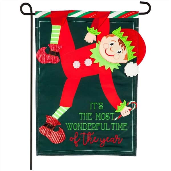 Evergreen 12.5 in. x 18 in. Most Wonderful Time of the Year Elf Garden Applique Flag