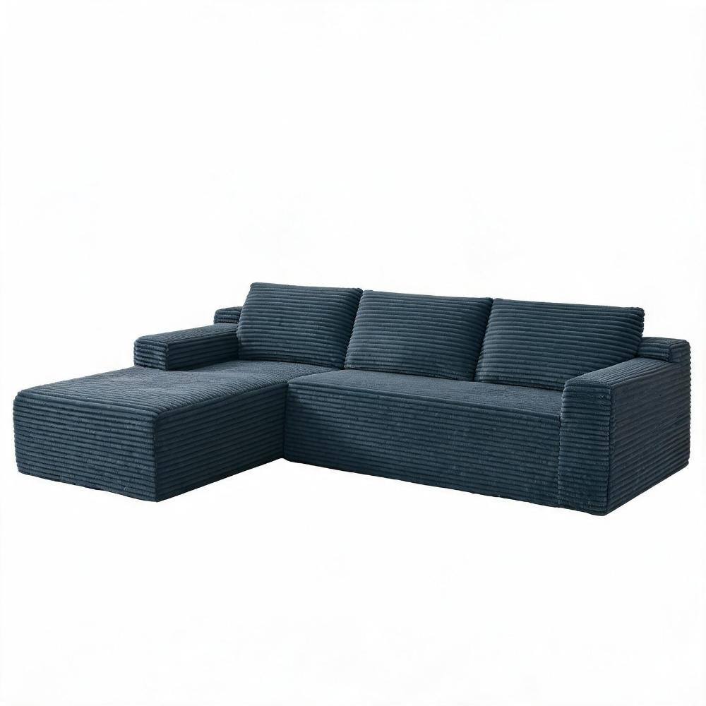 103 in. Armless 4-piece Corduroy L-Shaped Deep Seat No Assembly Required Sectional Sofa in Dark Grey