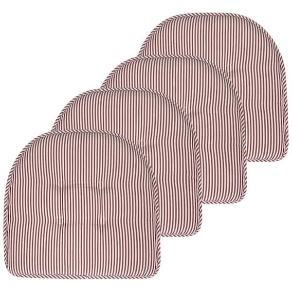 Sweet Home Collection Pinstripe Memory Foam U-Shaped 17 in. x 16 in. Non-Slip Indoor/Outdoor Chair Seat Cushion Burgundy, (4-Pack)