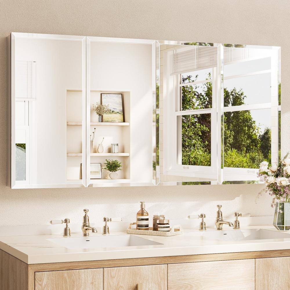 TETOTE 64 in. W x 32 in. H Rectangular Beveled Frameless Metal