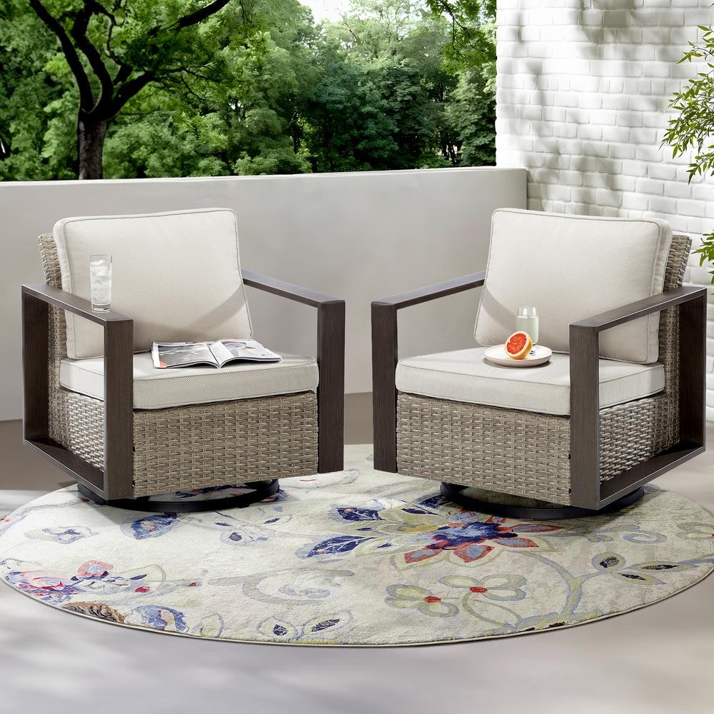 2-Piece Patio Wicker Outdoor Rocking Chair with Metal Frame and Beige Cushions price history on PriceWatchPro