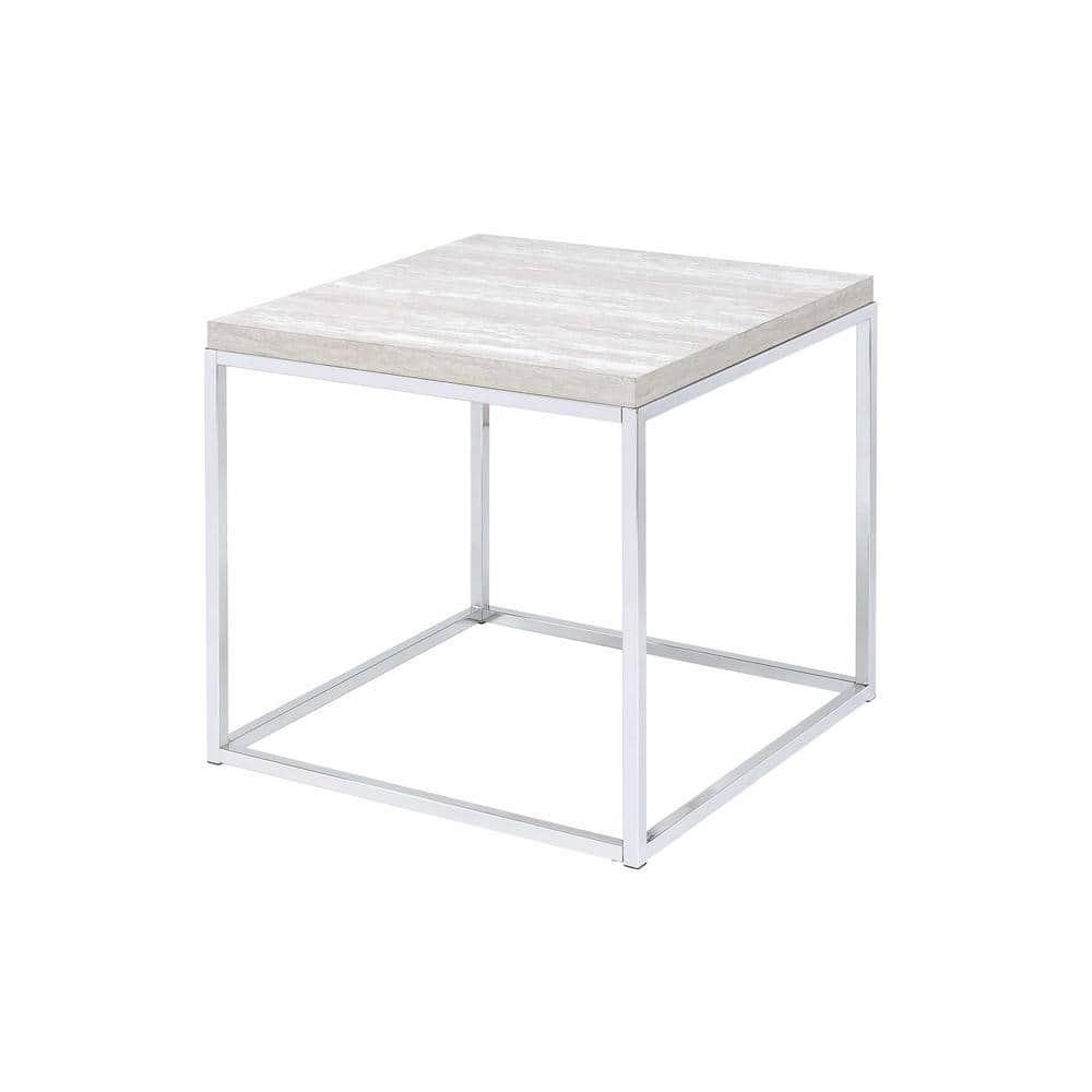 Snyder 24" Square Chrome & White Wooden End Table