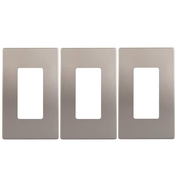 ENERLITES Elite Series 1-Gang 4.68 in. H x 2.93 in. L, Screwless Decorator Wall Plate, Nickel- (3-Pack)