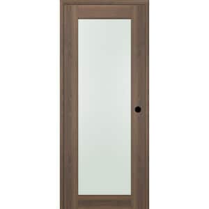 30 in. x 96 in. Left-Hand Solid Composite Core Full Lite Frosted Glass Pecan Nutwood Wood Single Prehung Interior Door