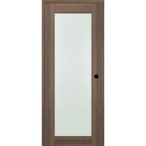 28 in. x 96 in. Left-Hand Solid Composite Core Full Lite Frosted Glass Pecan Nutwood Wood Single Prehung Interior Door