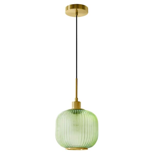 ACENTO Condesa 60-Watt 1-Light Brushed Gold Globe Pendant Light with Fluted Glass Shade and No Bulb Included