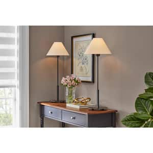 Ashburn 31 in. Matte Black Table Lamp with White Fabric Shade (Set of 2)