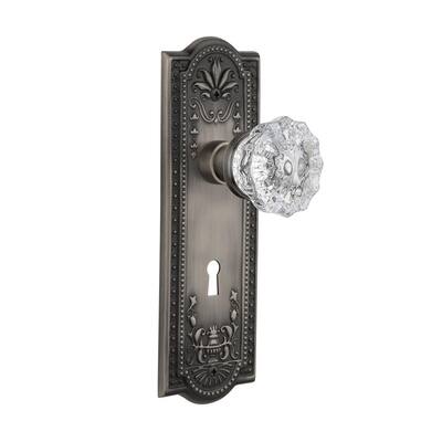 Meadows Plate with Keyhole 2-3/8 in. Backset Antique Pewter Privacy Bed/Bath Crystal Glass Door Knob