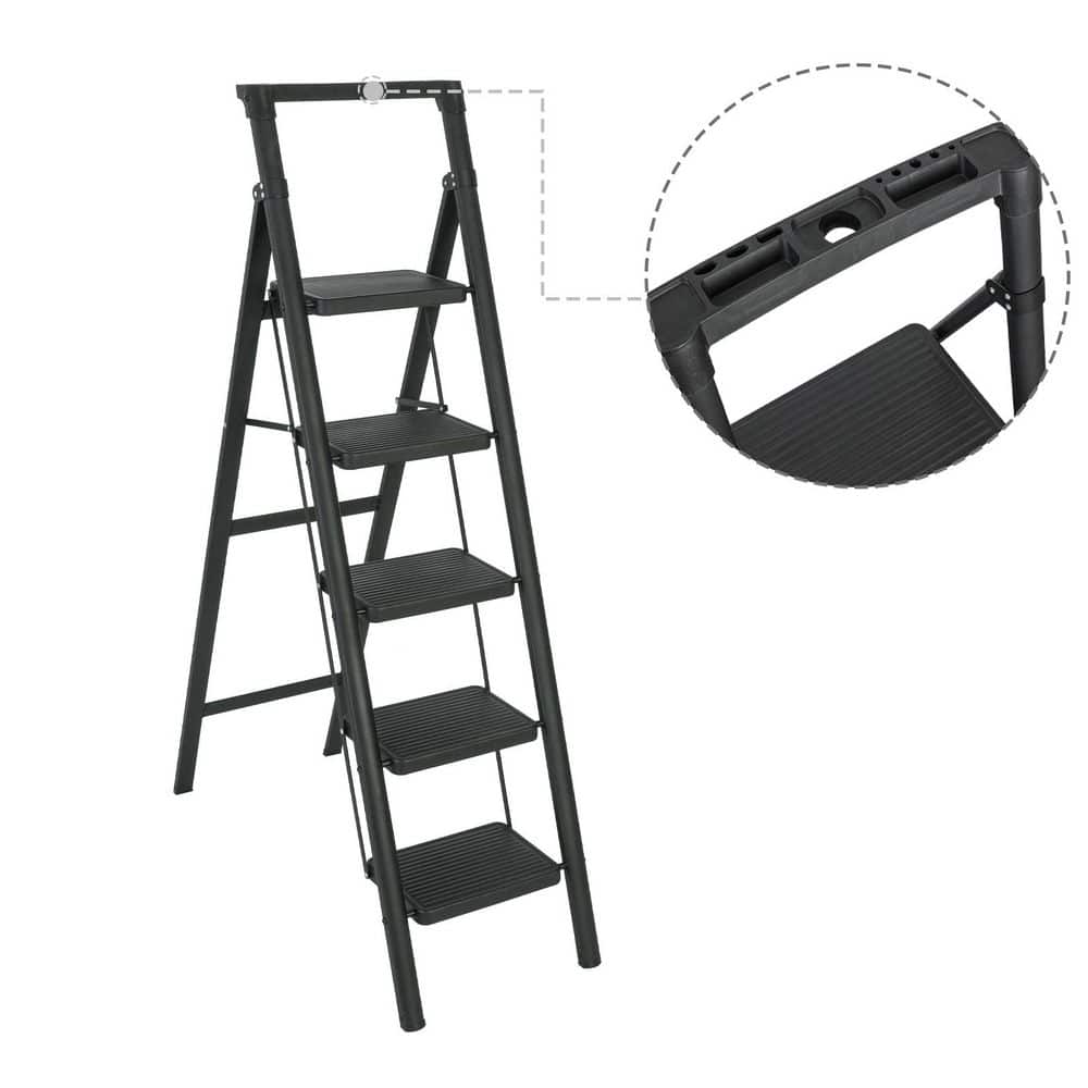 5 Step Ladder Steel Folding Step Stool Ladder with Tool Box,330 lbs. Load Capacity (6.72 ft. Reach Height) price history on PriceWatchPro