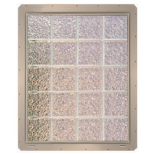 CrystaLok 31.75 in. x 39.25 in. x 3.25 in. Ice Pattern Vinyl Framed Glass Block Window with Clay Colored Vinyl Nailing Fin