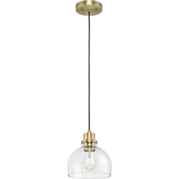 Garris Collection 1-Light Globe Vintage Brass Clear Glass Transitional Mini-Pendant