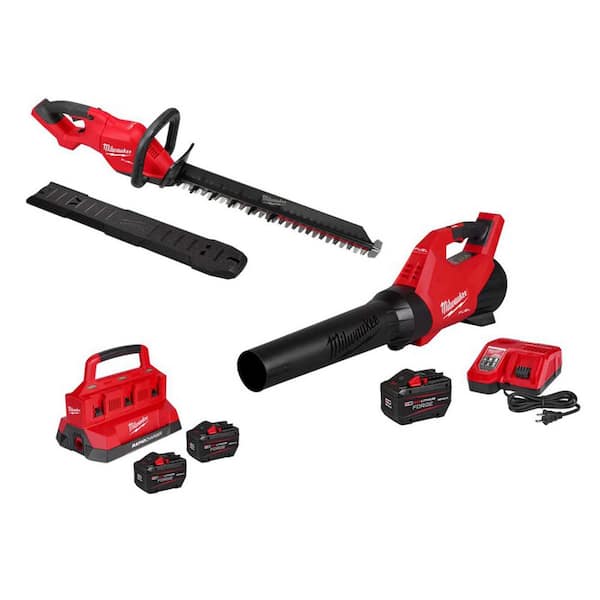 M18 FUEL 18V 24 in. Brushless Cordless Battery Powered Hedge Trimmer w/ Blower Kit, (2) 12.0 AH FORGE Battery, Charger