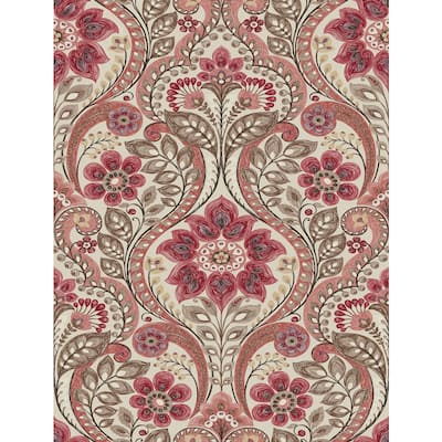 Red Damask Wallpaper Home Decor The Home Depot