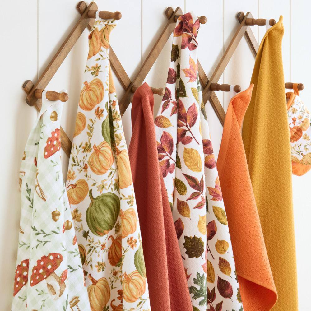 Autumn Harvest Falling Leaves Cotton Kitchen Towel Set