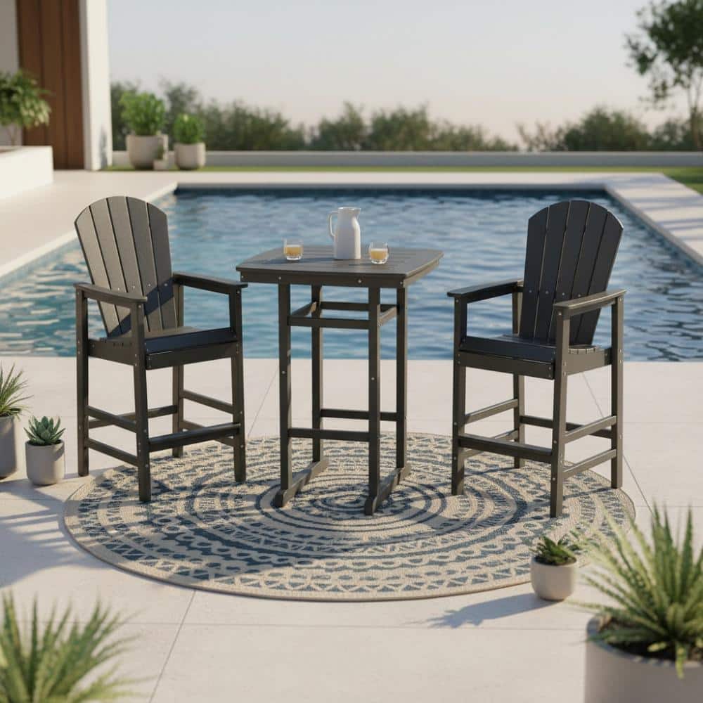 3-Piece Black HDPE Bar-Height Patio Set with Table + 2 Bar Chairs price history on PriceWatchPro