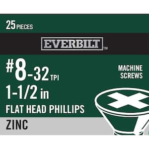 #8-32 x 1-1/2 in. Phillips Flat Head Zinc Plated Machine Screw (25-Pack)