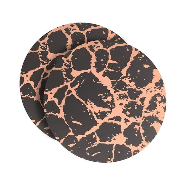 Dainty Home Marble Cork 15 in. x 15 in. Black/Rose Gold Cork Placemat (Set of 2)