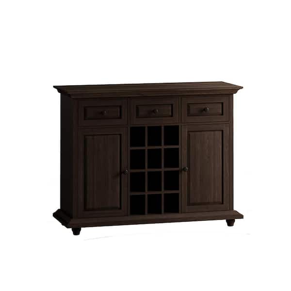 Unbranded Farmhouse Brown Bar Cabinet with 2-Doors and 3-Drawers Buffet Cabinet with 12-Grid Wine Rack Wine Storage Cabinet