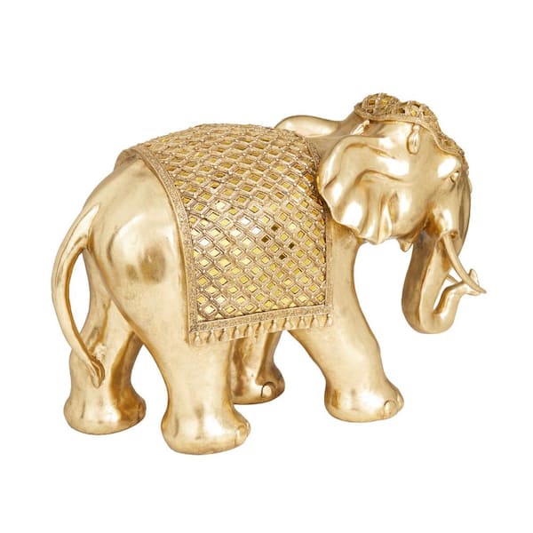 Litton Lane 10 in. x 15 in. Gold Polystone Elephant Sculpture