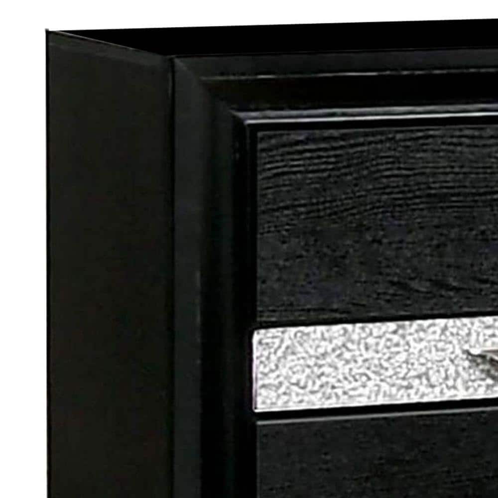 Black 2-Drawer Nightstand with Silver Trim Accent