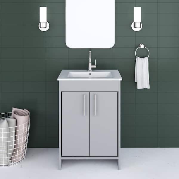 VOLPA USA AMERICAN CRAFTED VANITIES Villa 24 in. W x 18 in. D Bathroom Vanity in Gray with Ceramic Vanity Top in White with White Basin