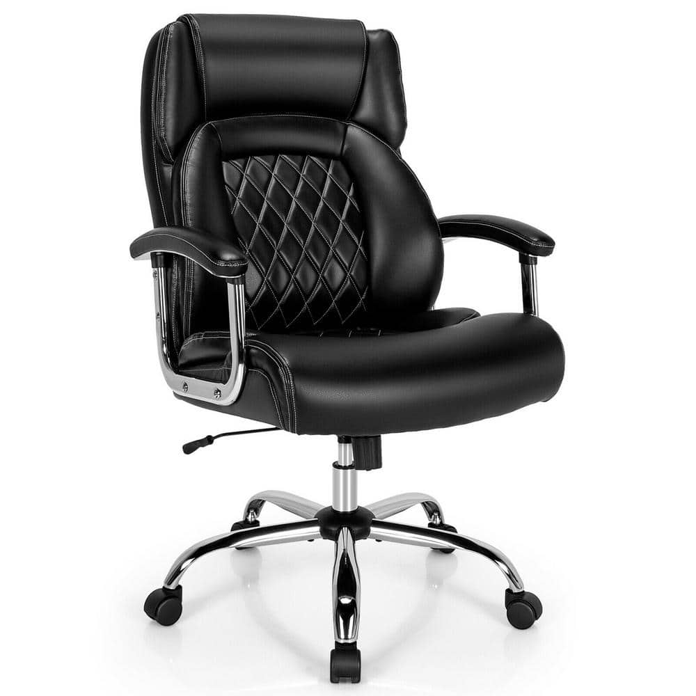 Gymax 500LBS Faux Leather High Back Big and Tall Office Chair Adjustable Task Chair in Black -  GYM07529