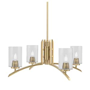 Siena 26 in. 4-Light New Age Brass Chandelier with 4 in. Clear Bubble Glass Shade, No Bulbs Included