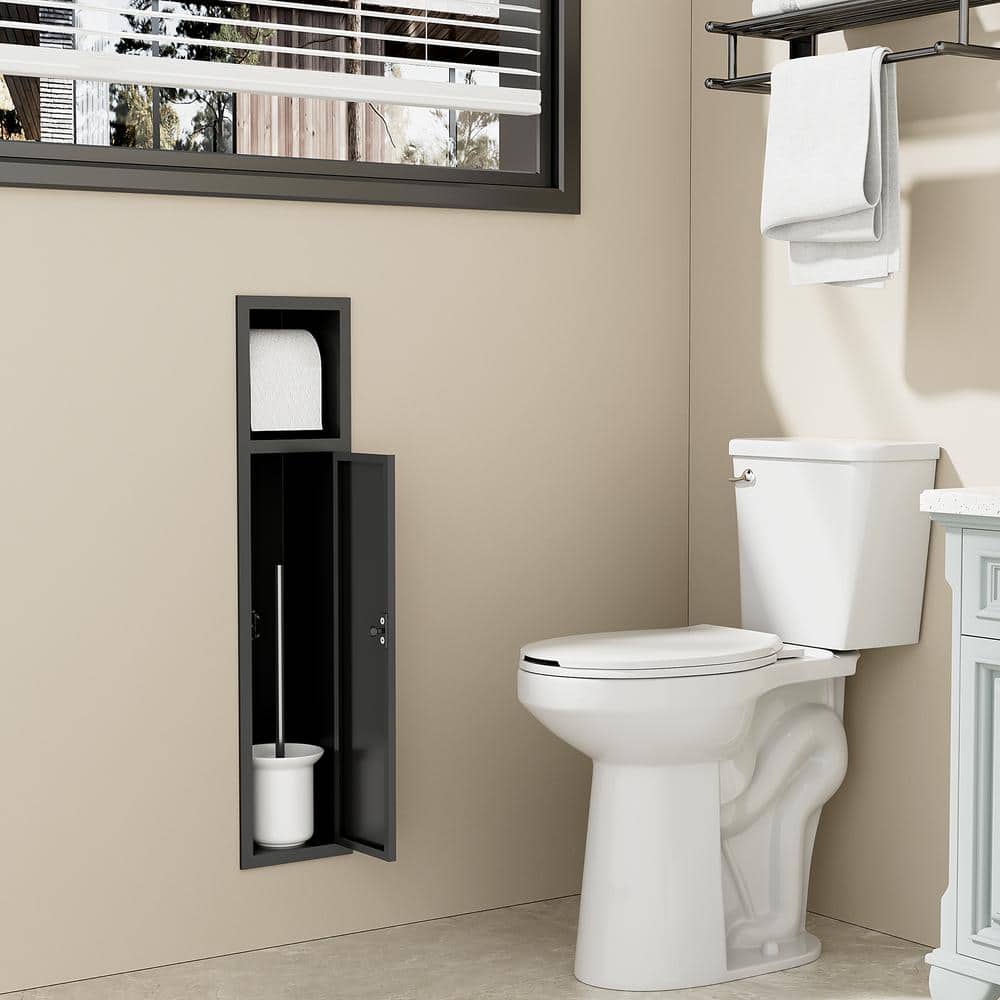 6 in. W x 25 in. H x 5.5 in. D Recessed Toilet Brush Holder with Cabinet, S