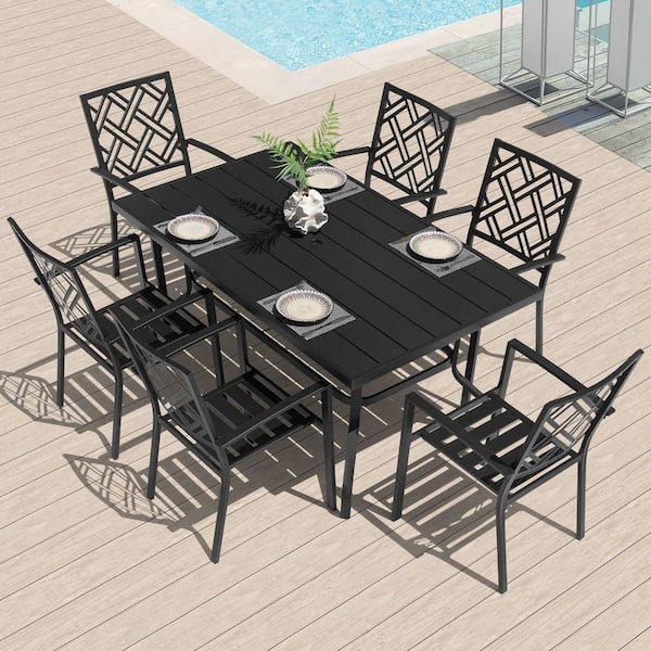 Nuu Garden Black 7-Piece Metal Rectangle Outdoor Dining Set with