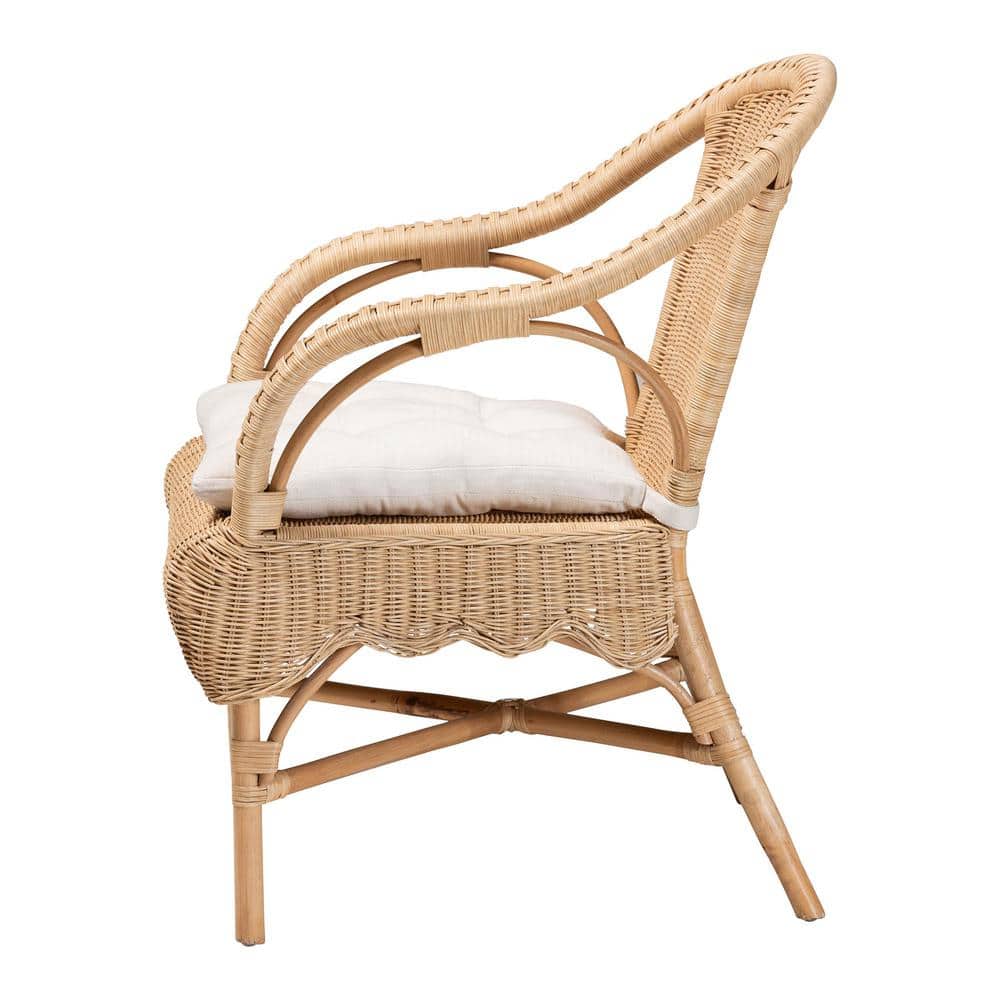 Natural Rattan Low Dining Chair with White Cushion