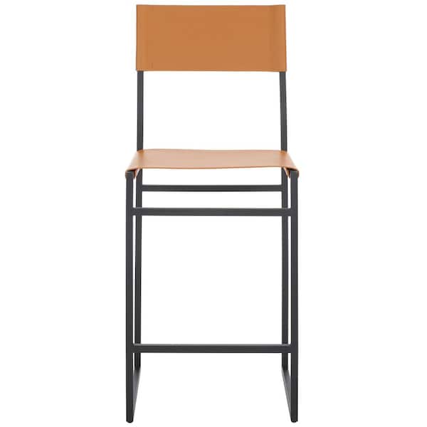SAFAVIEH Layne 26 in. Cognac/Black High Back Metal Counter Stool with Fabric Seat