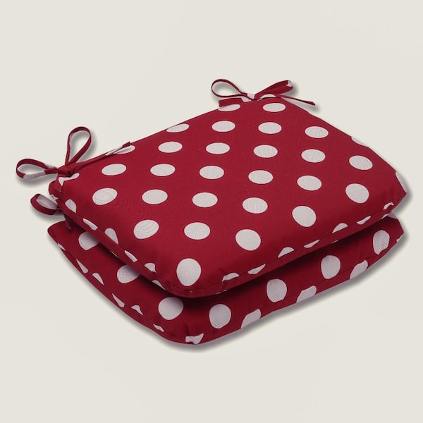 Pillow Perfect 18.5 in. x 15.5 in. Outdoor Dining Chair Cushion in Red/White (Set of 2)