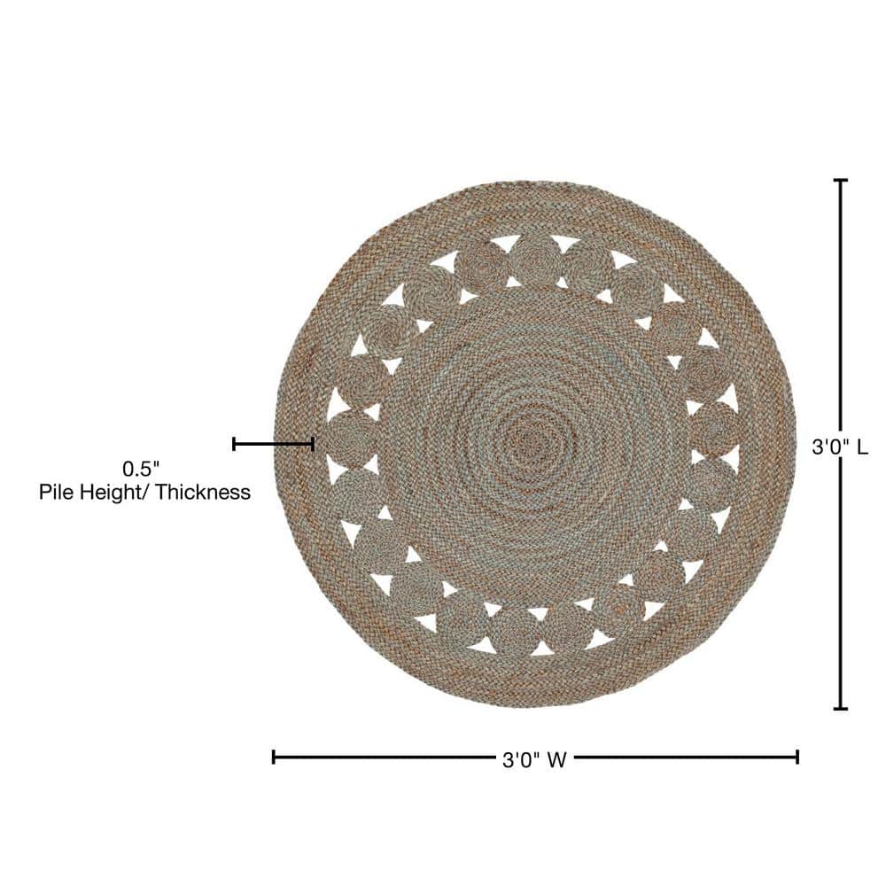 Gray Hand-Knotted Round Jute Area Rug