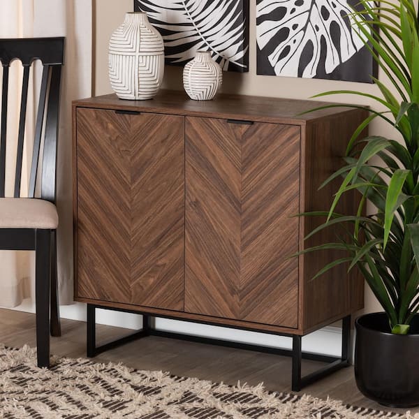 Baxton Studio Sadia Walnut Brown and Black Storage Cabinet 226