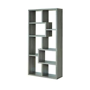 71.88 in. Weathered Gray Wood 8-shelf Etagere Bookcase with Open Back