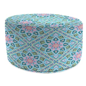 24 in. D x 13.5 in. H Round Outdoor Pouf Ottoman in Medlo Island