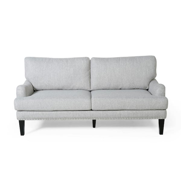 Noble House Auriga 66.75 in. Light Grey Solid Fabric 2-Seats Loveseats with Nailhead