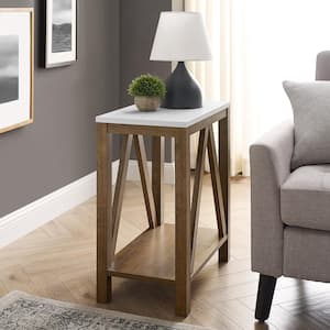 Narrow A Frame Side Table - Faux White Marble/Natural Walnut