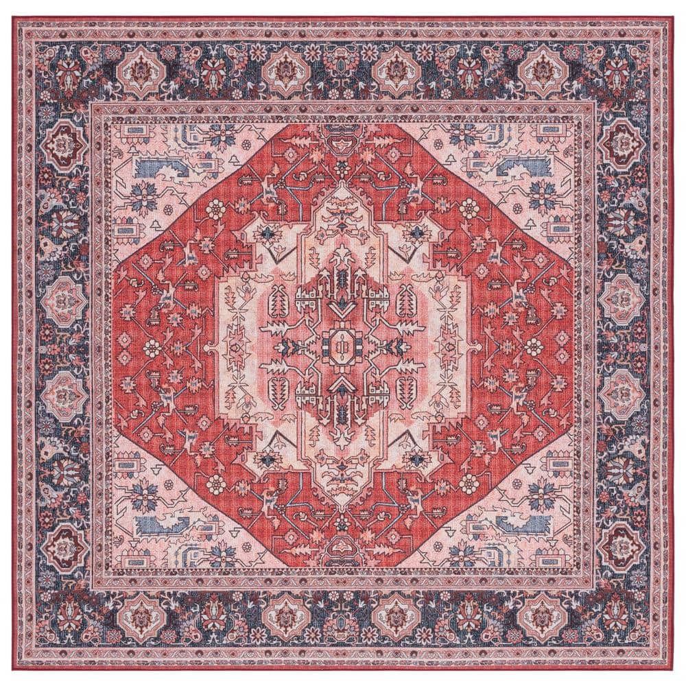 Tucson Red/Navy 6 ft. x 6 ft. Machine Washable Floral Medallion Border Square Area Rug price history on PriceWatchPro