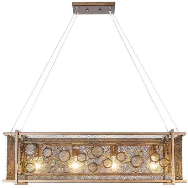 Varaluz Fascination 4-Light Hammered Ore Linear Pendant with Recycled Clear Bottle Glass