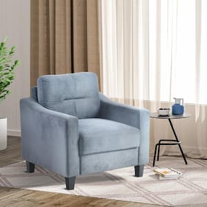 Blue Gray Velvet Upholstered Armchair with Rubber Wood Tapered Legs